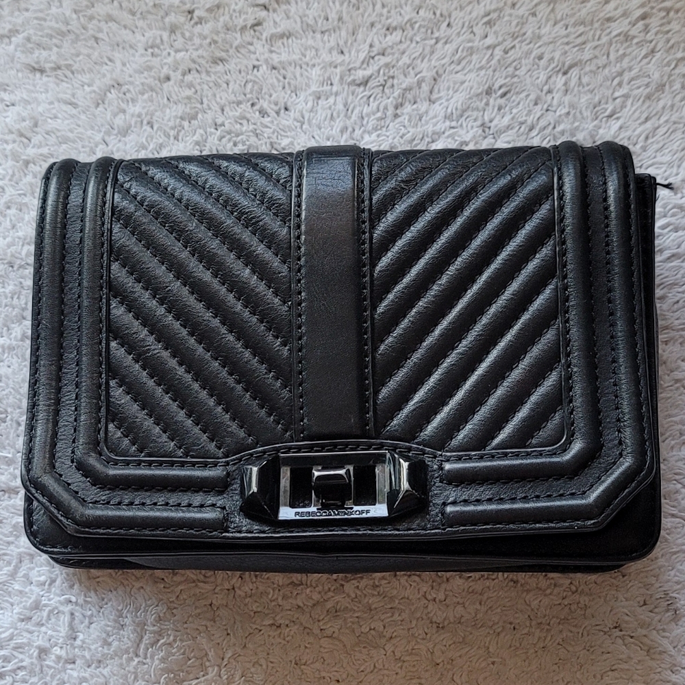 REBECCA MINKOFF Chevron Quilted Small Turn Lock Love Crossbody Bag